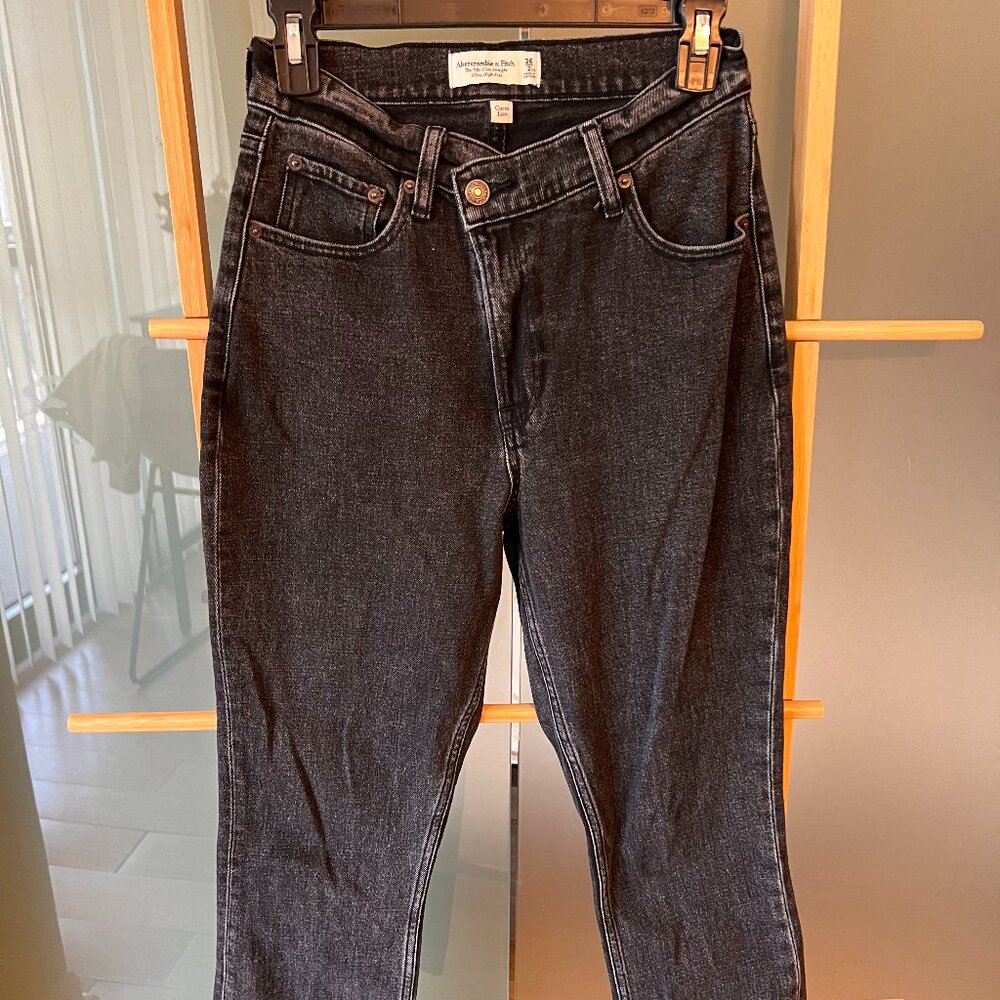 Black V Front Straight Jeans - Picture 1 of 3
